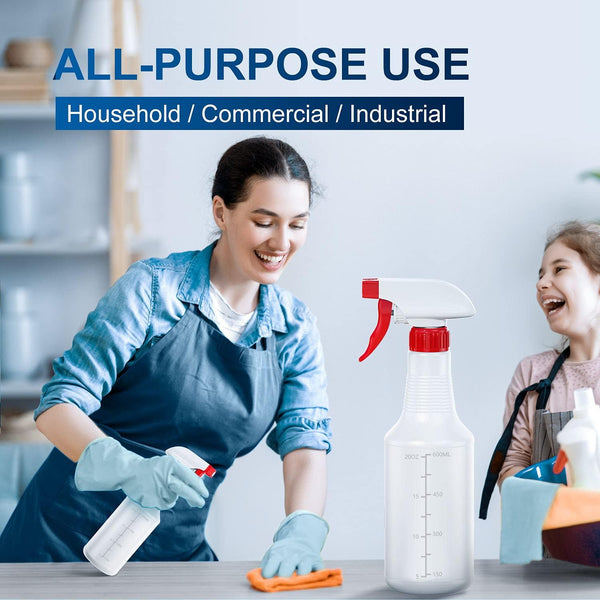 Veco Spray Bottle (5 Pack,24 Oz) with Measurements and Adjustable Nozzle(Mist & Stream Mode), HDPE Plastic Spray Bottles for Cleaning Solution,