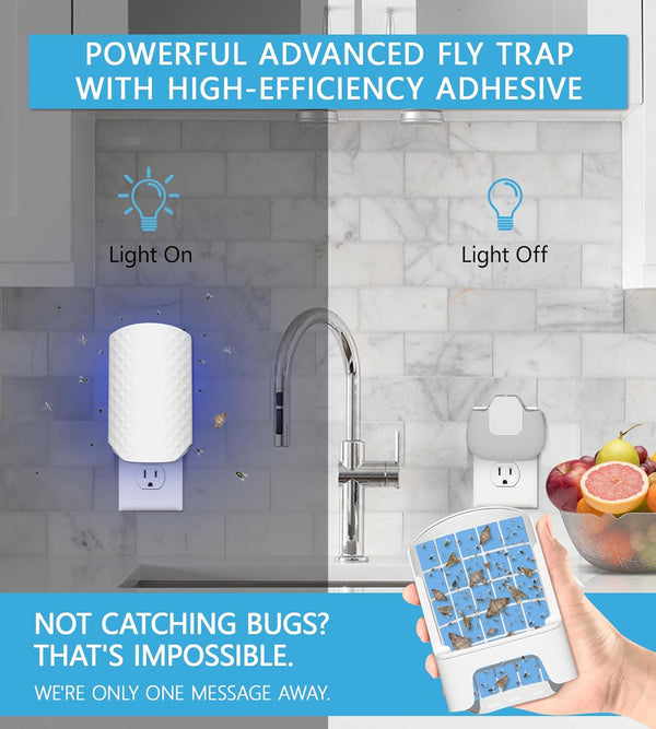 Flying Insect Trap for Indoors, Bug Killer Light Trap for Fruit Flies, Gnats, Moths, and Houseflies, 1 Device + 4 Refills, Best Fly Traps for