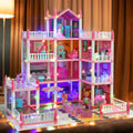Doll House, Dream Dollhouse for Girls Pretend-Play DIY Dollhouse Kit - 4-Story 11 Rooms Playhouse with 4 Dolls Toy Figures, Furniture and