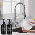 Glass Soap Dispenser Set 2 Pack,Contains Hand and Dish Soap Dispenser.Premium 16 Oz Black Kitchen Soap Dispenser Set for Kitchen Sink and