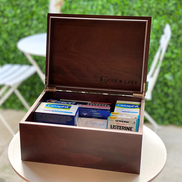 Blake & Lake Large Box with Hinged Lid - Wood Storage Box with Lid - Wooden Keepsake Decorative boxes with lids (Dark Oak)