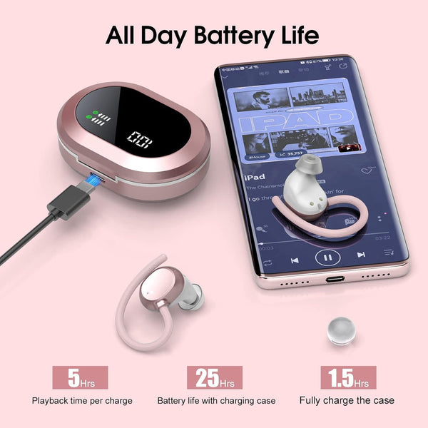 Ear Buds Wireless Earbuds, Hifi Stereo Bluetooth 5.3 Running Headphones with Dual LED Display 30Hrs Playtime, Built-In Mic, Type-C, In-Ear