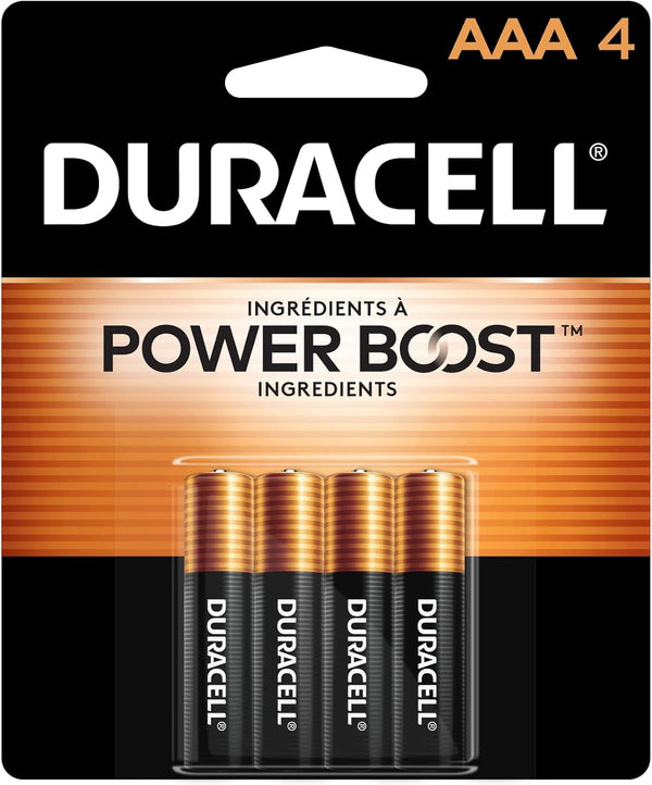 Duracell Coppertop AAA Batteries with Power Boost Ingredients, 4 Count Pack Triple a Battery with Long-Lasting Power, Alkaline AAA Battery for