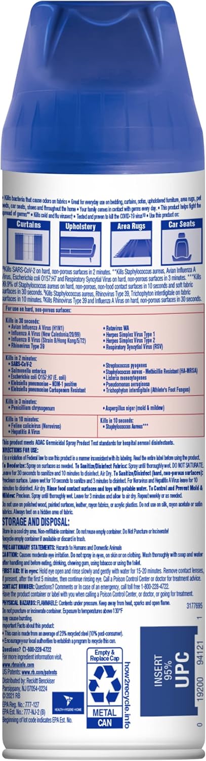 Lysol Fabric Disinfectant Spray, Sanitizing and Antibacterial Spray, For Disinfecting and Deodorizing Soft Furnishings, 