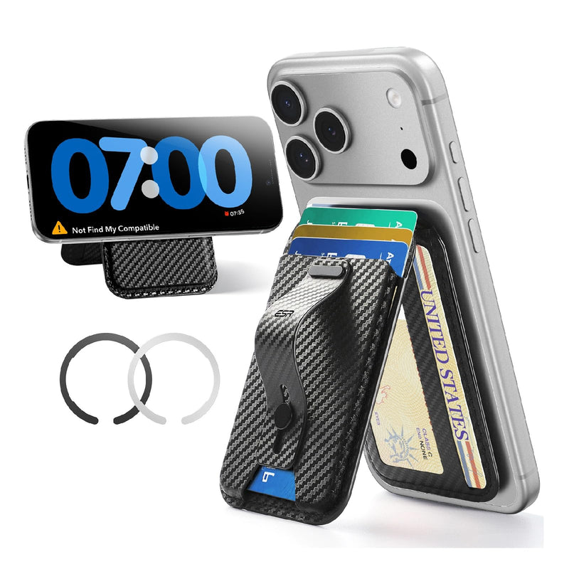 ESR Upgraded for Magsafe Wallet, 5 Card Holder with Adjustable Stand, Secure Grip Finger Loop, Magnetic Wallet for Iphone 16/15/14/13/12, Not for