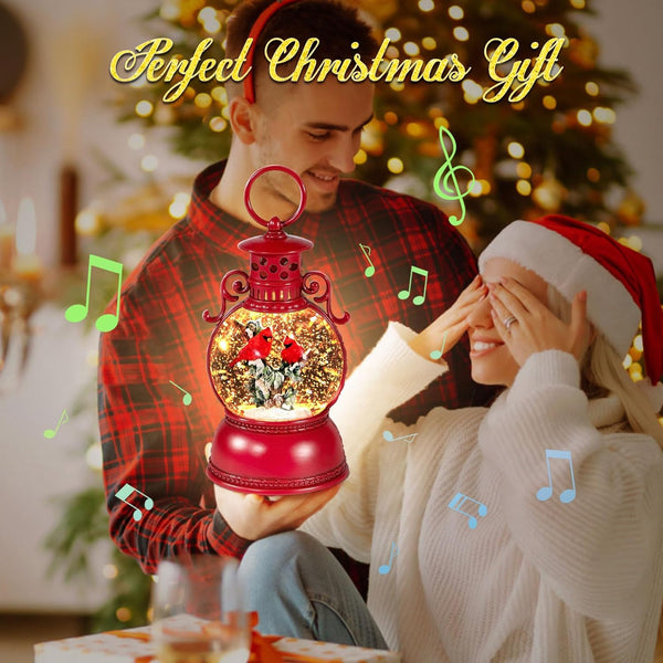 Christmas Snow Globes, Cardinal Christmas Water Globes with 8 Songs, 6H Timer Battery & USB Powered Glitter Snow Globe Music Box Suitable for