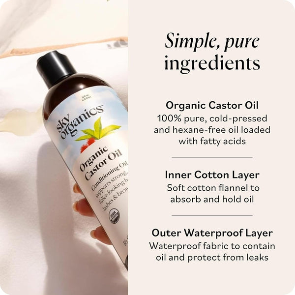 Sky Organics Castor Oil - USDA Certified Organic Hair Oil for Hair Growth, Skin, Face, Eyelashes - Cold Pressed & Hexane Free - Pure Organic
