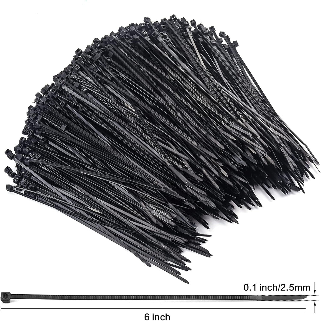 1000 Pcs Zip Ties, 6 Inch Self-Locking Nylon Cable Ties, Premium Heavy Duty Plastic Wire Ties Wraps for Indoor and Outdoor (Black)