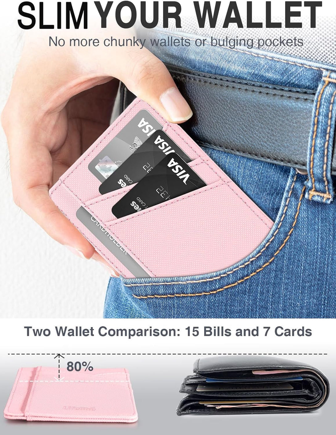 Minimalist Wallet Credit Card Holder Slim Wallet for Men Women, Soft Leather Front Pocket Wallet Small Compact Wallet Thin Card Case ID Window RFID Blocking Card Organizer Quick Access You Need