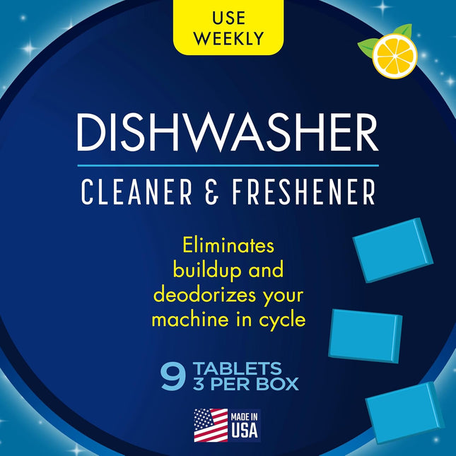 Glisten Dishwasher Cleaner and Freshener Deodorizer, Cleans and Freshens During Wash Cycle, Made in the USA, Lemon Scent