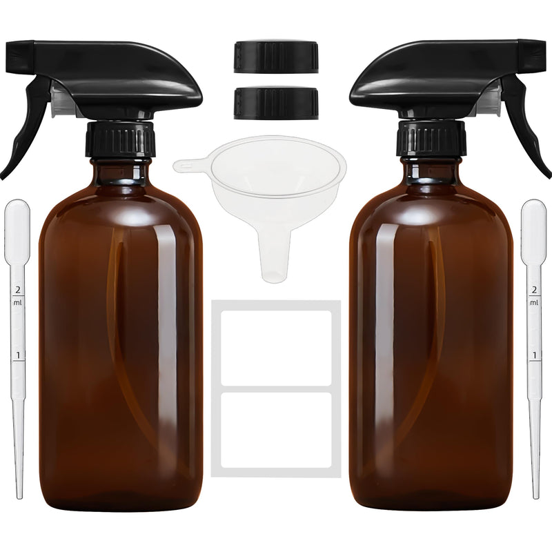 Empty Amber Glass Spray Bottles with Adjustable Nozzle - Large 16 Oz Refillable Bottle Is Great for Essential Oils, Plants, Cleaning Solutions,