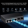 Binardat 4 Port 2.5G Web Managed Switch with 2X10G SFP+ Slot, Ultra-Mini Size, Support Trunk/Lacp/Vlan/Qos, Metal Multi-Gigabit Desktop/Wallmount