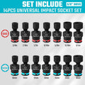 DURATECH 3/8" Drive Impact Swivel Socket Set, Shallow Universal Wobble Socket, Sae&Metric Socket Set with Flexible Joint, 14 Pieces, Cr-Mo Steel,