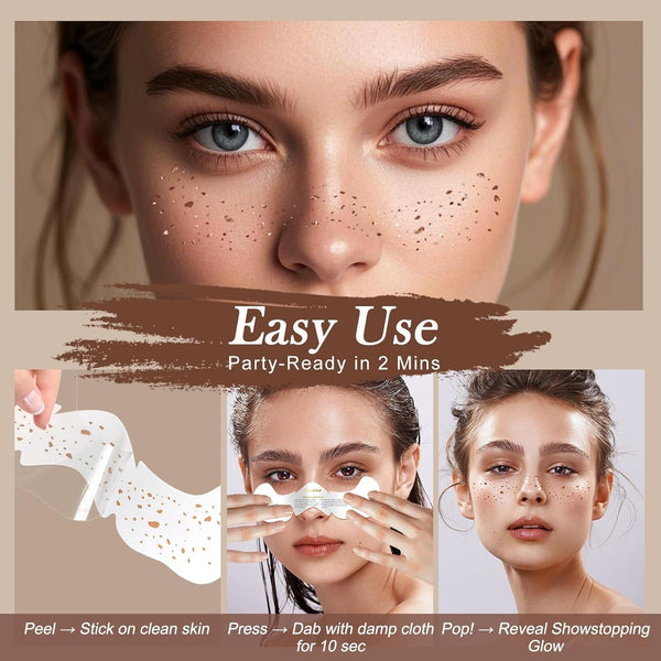Face Glitter Freckles Makeup Patches - 10 Count, Cute Sparkling Fake Freckles Stickers for Women Festivals, Concerts, Parties, and Cosplay