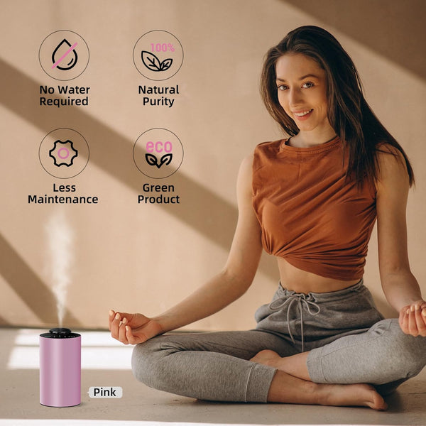 Waterless Diffuser for Essential Oil, Battery Operated Portable Nebulizer, Automatic Scent Aromatherapy Machine, 3 Timer Modes & 3 Mist Levels for