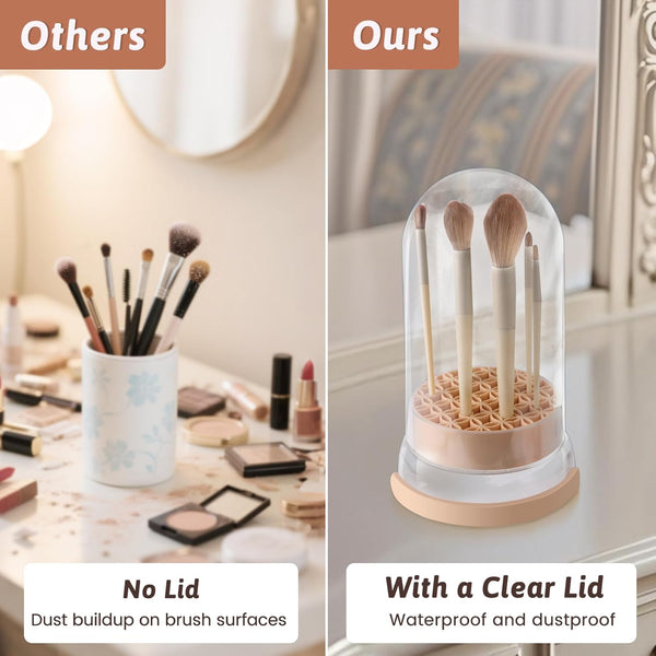 3 in 1 Makeup Brush Cleaner Mat, Silicone Makeup Brush Cleaner Bowl and Dryer, Waterproof Makeup Brush and Sponge Cleaner with Lid (Khaki)