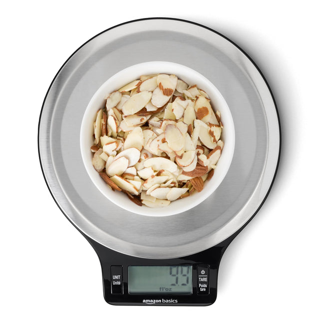 Amazon Basics Digital Kitchen Scale with LCD Display, Batteries Included, Weighs up to 11 Pounds, Black and Stainless St