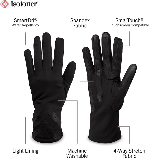 Isotoner Womens Spandex Touchscreen Cold Weather Gloves with Warm Fleece Lining and Chevron Details