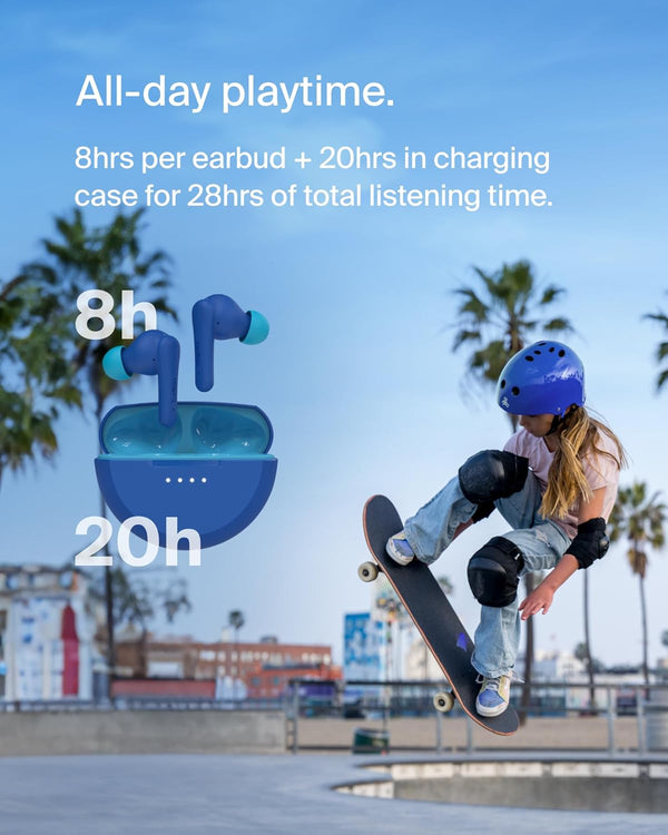 Belkin Soundform Nano 2 Bluetooth Earbuds for Kids with Built-In Microphone, 28H Battery Life, Safe 85Db Volume, IPX5 Water Resistance - Kids