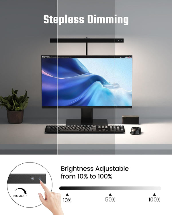 SUPERDANNY LED Desk Lamp for Office Home, Eye-Caring Desk Light with Adjustable Gooseneck, 12W Touch Control Dimmable Brightness, Architect Clamp