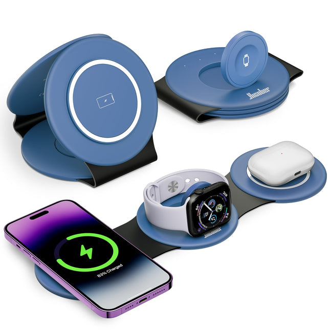 Hicober 3 in 1 Charging Station for Apple Multiple Devices, Foldable Travel Wireless Charger 18W for Iphone 16 15 14 13 