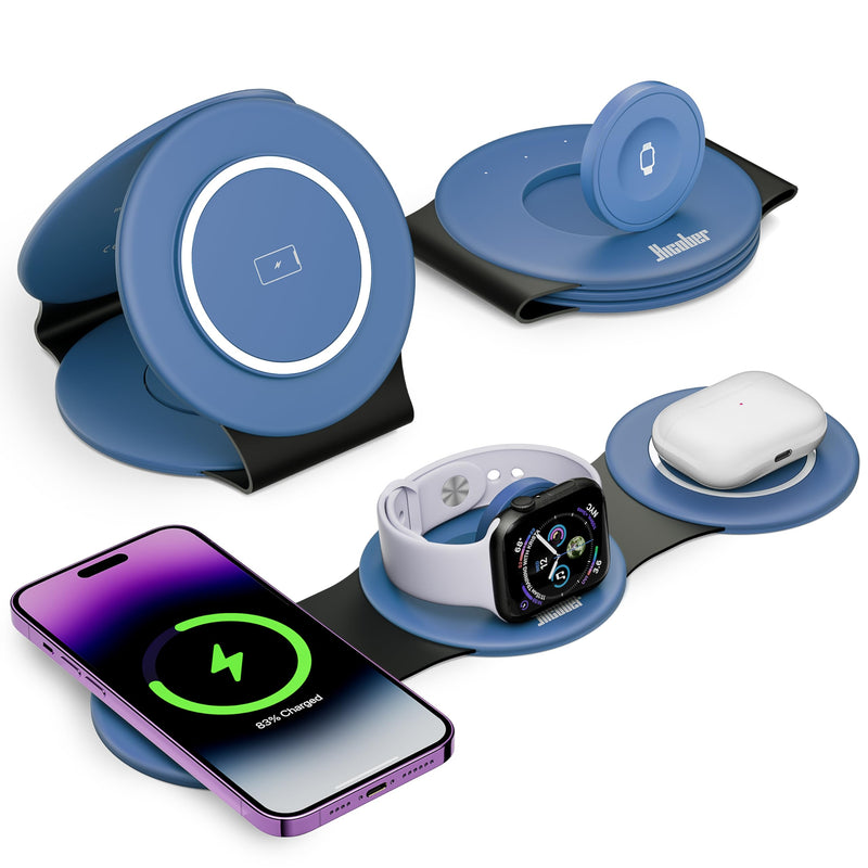 Hicober 3 in 1 Charging Station for Apple Multiple Devices, Foldable Travel Wireless Charger 18W for Iphone 16 15 14 13 Pro Max plus &Apple Watch