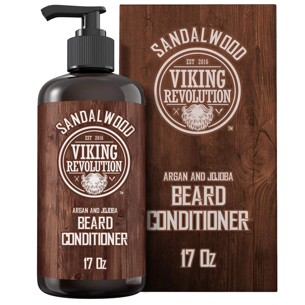Viking Revolution Beard Conditioner W/Argan & Jojoba Oils - Softens & Strengthens - Sandalwood Scent - Beard Conditioner W/Beard Oil (17Oz