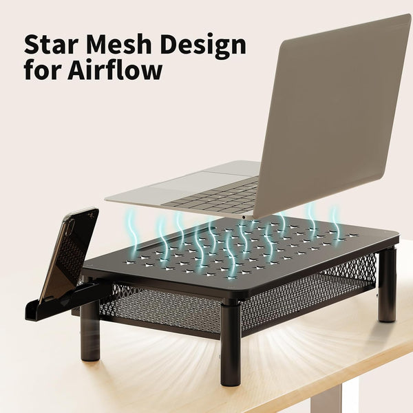 Zimilar Monitor Stand Riser with Metal Mesh Drawer, Height Adjustable with Phone Holder for Computer, Laptop, Printer, Notebook, Computer Monitor
