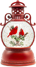 Christmas Snow Globes, Cardinal Christmas Water Globes with 8 Songs, 6H Timer Battery & USB Powered Glitter Snow Globe Music Box Suitable for