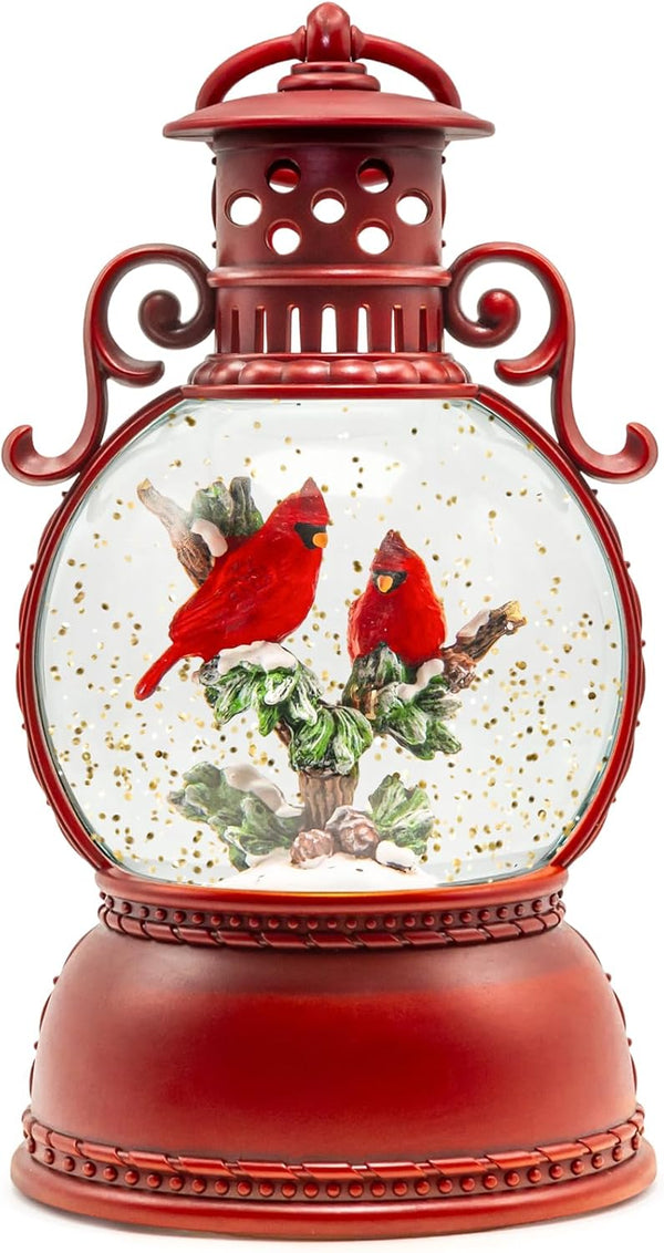 Christmas Snow Globes, Cardinal Christmas Water Globes with 8 Songs, 6H Timer Battery & USB Powered Glitter Snow Globe Music Box Suitable for