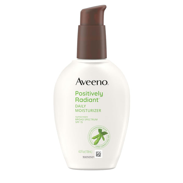 Aveeno Positively Radiant Daily Face Moisturizer with SPF 15 Sunscreen, Hydrating Facial Moisturizer with Soy Extract to Improve Skin Tone and