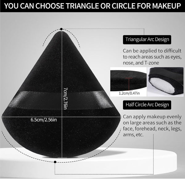 Pimoys 6 Pcs Powder Puff Face Soft Triangle Makeup Puff Velour Makeup Sponge Beauty Blender Mother'S Day Gifts for Loose Powder (Black)