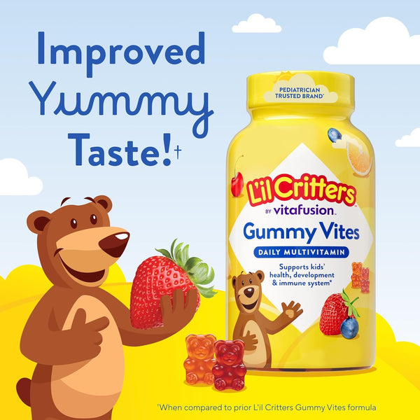 L'Il Critters Gummy Vites Daily Kids Multivitamins Assorted Fruit Flavors for Ages 2+ Toddlers & Kids, Gummy Vitamin with Vitamin C and D, 95-190