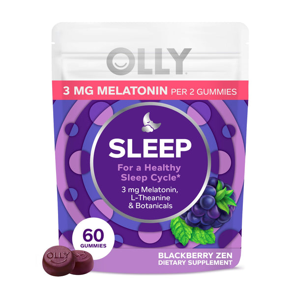 OLLY Sleep Gummy, 3 Mg Melatonin, L-Theanine, Chamomile, and Lemon Balm Extracts, Blackberry Flavor, 30 Day Supply - 60 Count