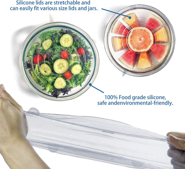 Silicone Stretch Lids, Durable & Eco-Friendly Elastic Lids Reusable Heat Resistant Various Sizes Cover for Bowl(White-6Pack)