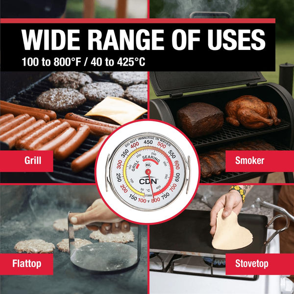 CDN Grill Surface Thermometer | ProaccurateÂ®, Temperature Zones, High Heat, Color-Coded Scale - Laboratory Glass Lens - Perfect for Grill, BBQ,