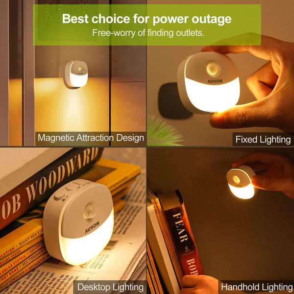 AUVON Rechargeable Battery Night Light, Mini with Motion Sensor, Warm White LED Stick-On Closet Light with Dusk to Dawn Sensor, Adjustable