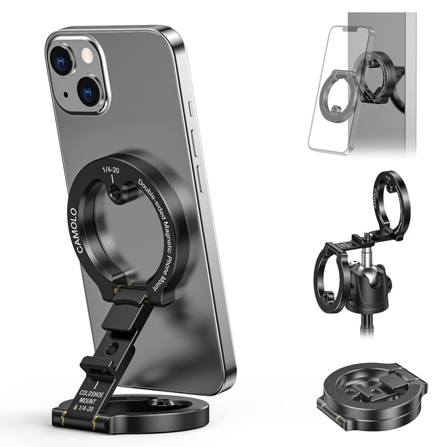 Dual Magnetic Phone Holder Compatiable with Magsafe for Iphone 16 15 14 13 12 Pro Max plus Series, 1/4" Screw Tripod Mou