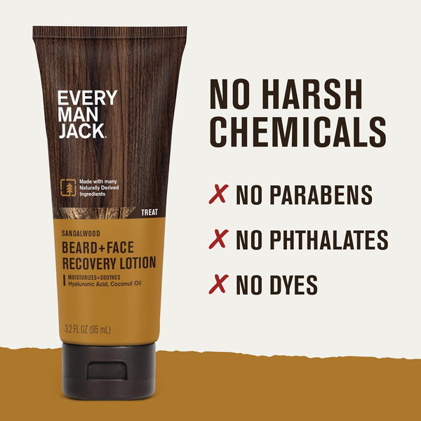 Every Man Jack Beard + Face Recovery Lotion-Moisturizes Relieves Dry Skin and Beard Itch - Light Sandalwood Scent-Made W/Naturally Derived
