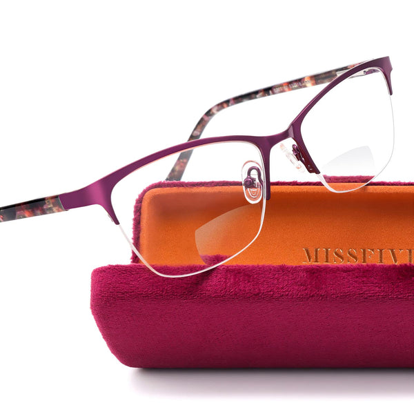 Missfive Premium Bifocal Reading Glasses for Women Blue Light Blocking & Metal Spring Hinge, Far and near Dual-Use Readers with a Hard Case,