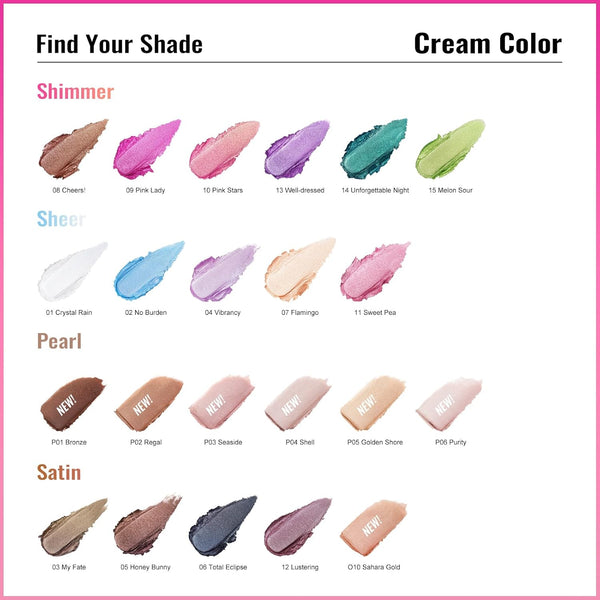 Oulac Shimmer Cream Eyeshadow Also for Highlighter Blendable Eye Shadow Waterproof&Long Lasting with Moisturizing Formula Soft Shimmer Eye