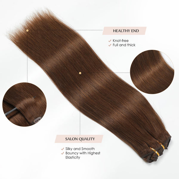Sisily Clip in Hair Extensions Real Human Hair, 16 Inch 140G, Chocolate Brown, 100% Brazilian Remy Human Hair Clip in Extensions Soft Straight