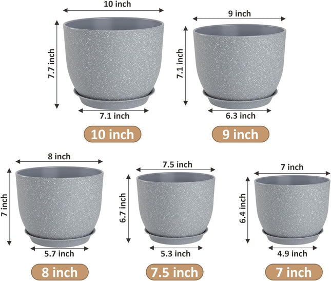 Plant Pots 10/9/8/7.5/7 Inch Flower Pots with Multi Mesh Drainage Holes, Planters for Indoor Outdoor Garden Plants and F