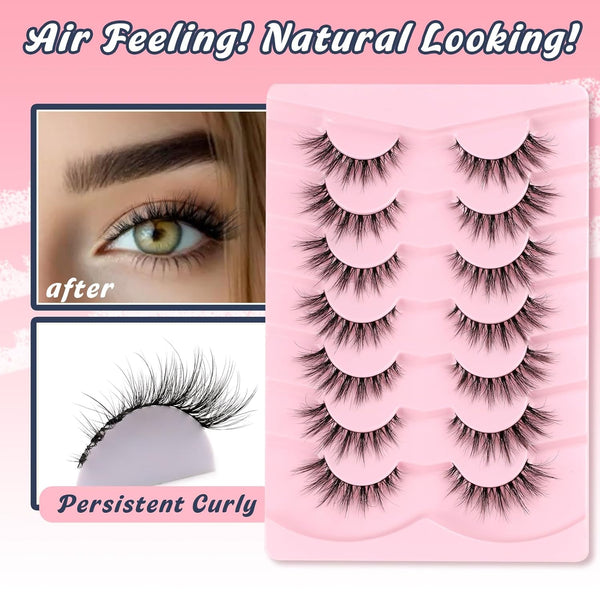 Lashes Natural Cat Eye Lashes Wispy Eyelashes 15Mm False Eyelashes Wispy Lashes 3D Volume Strip Eyelashes Thin Cotton Band Soft Fake Eyelashes