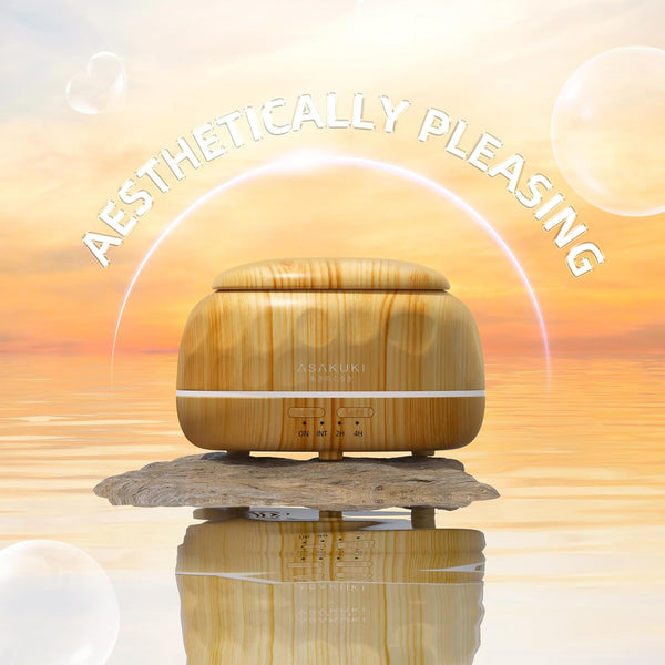 ASAKUKI Essential Oil Diffuser, 300ML Aromatherapy Humidifier with 7-Color Light, Small Home Diffuser with Remote Control for Relaxation -Light Wood