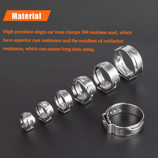 40 Pieces 15.3-18.5Mm 304 Stainless Steel Single Ear Hose Clamps