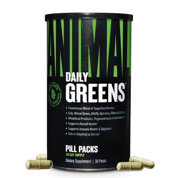 Animal Daily Greens Pill Packs - Kale, Wheat Grass, Alfalfa & More - Convenient Prebiotic and Probiotic Superfood Blend for Superior Digestion,