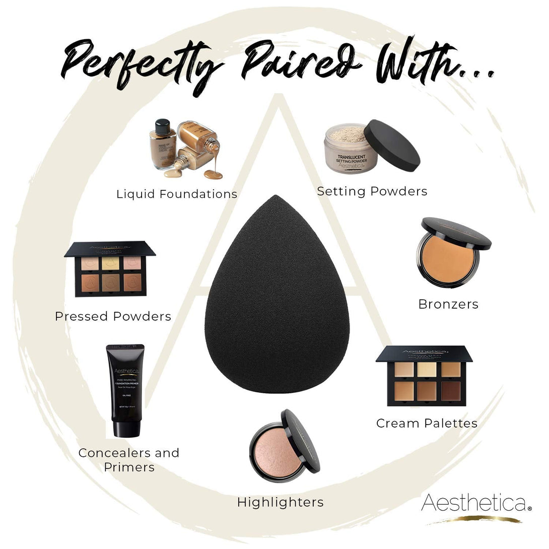 Aesthetica Cosmetics Beauty Sponge Blender - Latex Free and Vegan Makeup Sponge Blender - for Powder, Cream or Liquid Application (5 Pack)