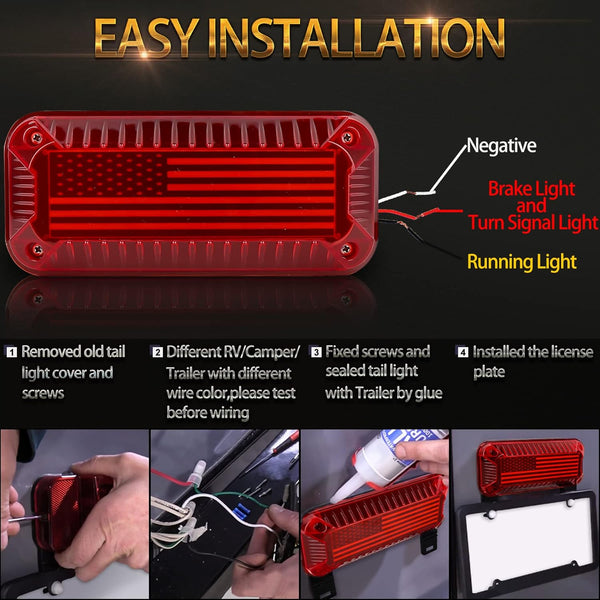 RV Tail Lights, 57 LED RV Camper Trailer Tail Lights with Running/Turn Signal/Brake/Stop License Plate Light Surface Mount RV Led Tail Lights