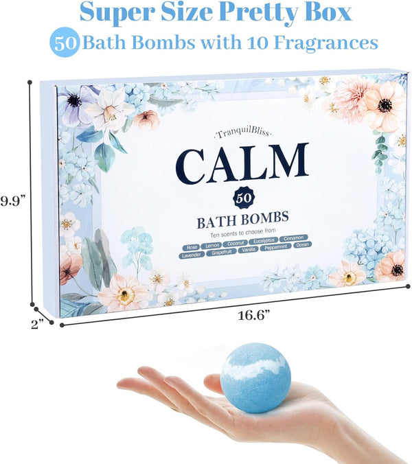 Bath Bombs Set with 10 Rich Scents, 50 PCS Bath Bombs for Women, Natural Bubble Bombs with Shea Butter & Safe Oil, Ideal for Christmas, Birthday,